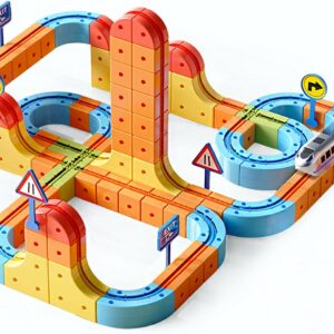 Stemly Electric Train Set,Car Track for Toddlers, for Kids 3 4 5 6 7 8 Years Old,Gravity-Defying 3D Embedded Layouts & Motorized Car,STEM Learning Toy Gift for Toddlers Birthday
