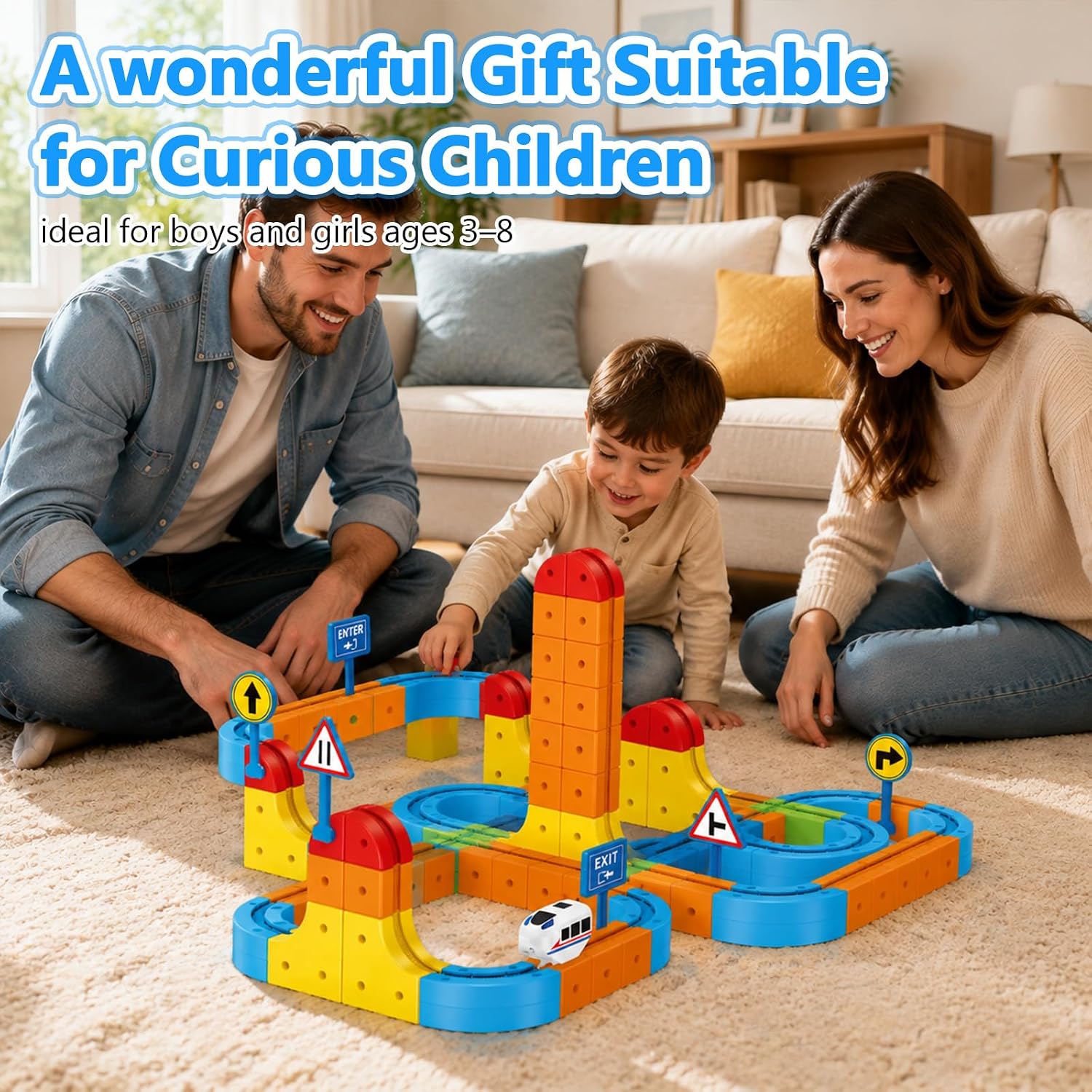 Stemly Electric Train Set,Car Track for Toddlers, for Kids 3 4 5 6 7 8 Years Old,Gravity-Defying 3D Embedded Layouts & Motorized Car,STEM Learning Toy Gift for Toddlers Birthday - Image 2